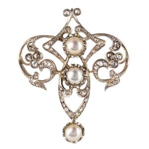 Broche Ancienne Perles Et Diamants