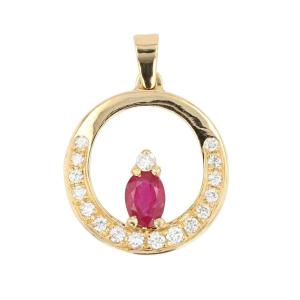 Pendentif Rubis Diamants Or Jaune Et Sa Chaine