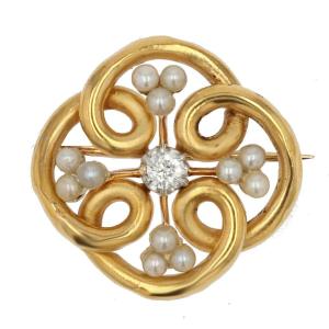 Broche Or Perles Fines Et Diamants