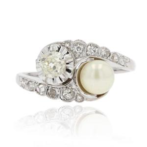 Old You And Me Pearl And Diamond Ring