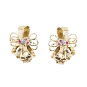 Old Vintage Gold Knot And Diamonds Earrings