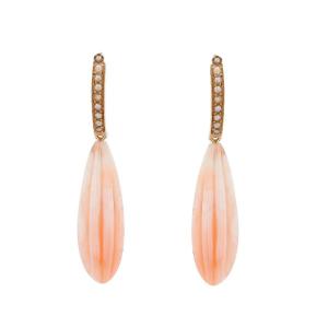 Pendants d'Oreilles Anciens Corail Peau d'Ange Perles Fines