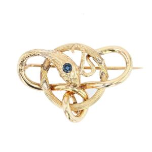 Old Gold And Sapphire Snake Brooch