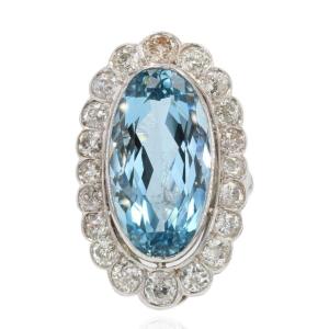 Pompadour Ring Old Aquamarine Diamonds