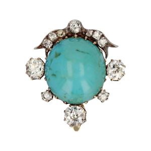 Broche Ancienne Clip Turquoise Et Diamants