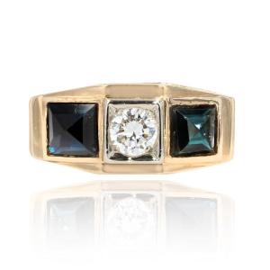 Art Deco Ring Sapphires And Diamonds In Garter