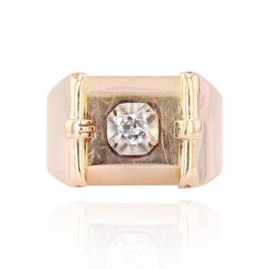 Gold Diamond Tank Signet Ring