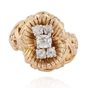 Antique Braided Gold And Diamond Ring