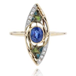 Art Nouveau Sapphire And Enamel Ring