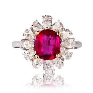 Pink Sapphire And Pear Cut Diamond Ring