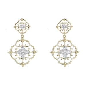 Pendants d'Oreilles Diamants Ors Jaune Et Blanc Arabesques