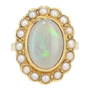 Opal And Pearl Ring On Yellow Gold