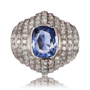 Ceylon Sapphire And Diamonds Art Deco Ring