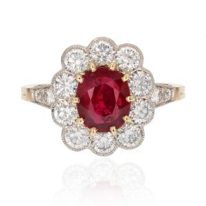 Bague Rubis Diamants En Marguerite