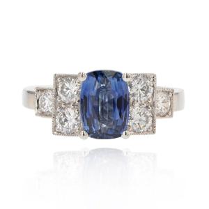 Art Deco Style Sapphire Diamond Ring