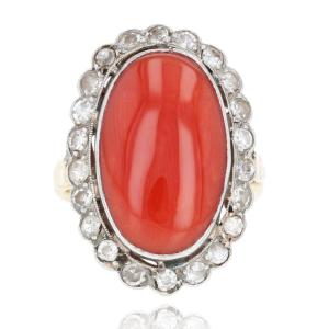 Ancient Mediterranean Coral And Diamonds Ring