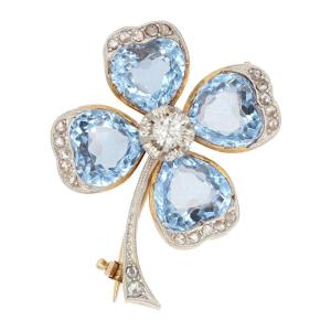 Old Brooch Clover Spinels And Diamonds