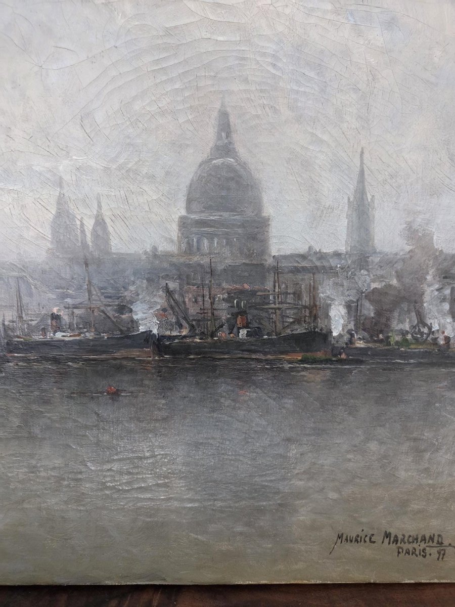 la tamise et vue de la cathédrale st Paul Londres 1897 -photo-2