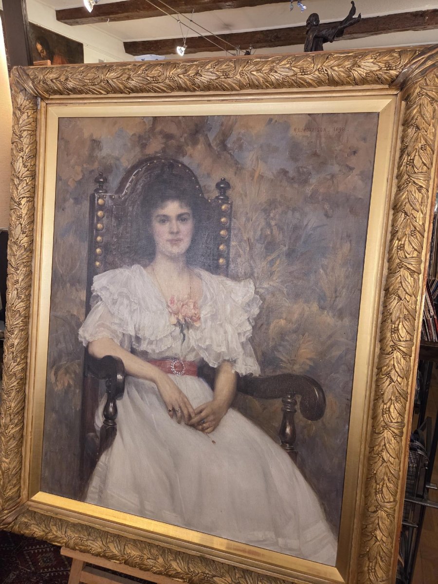 R.E.Morrison portait de jeune fille datée 1898