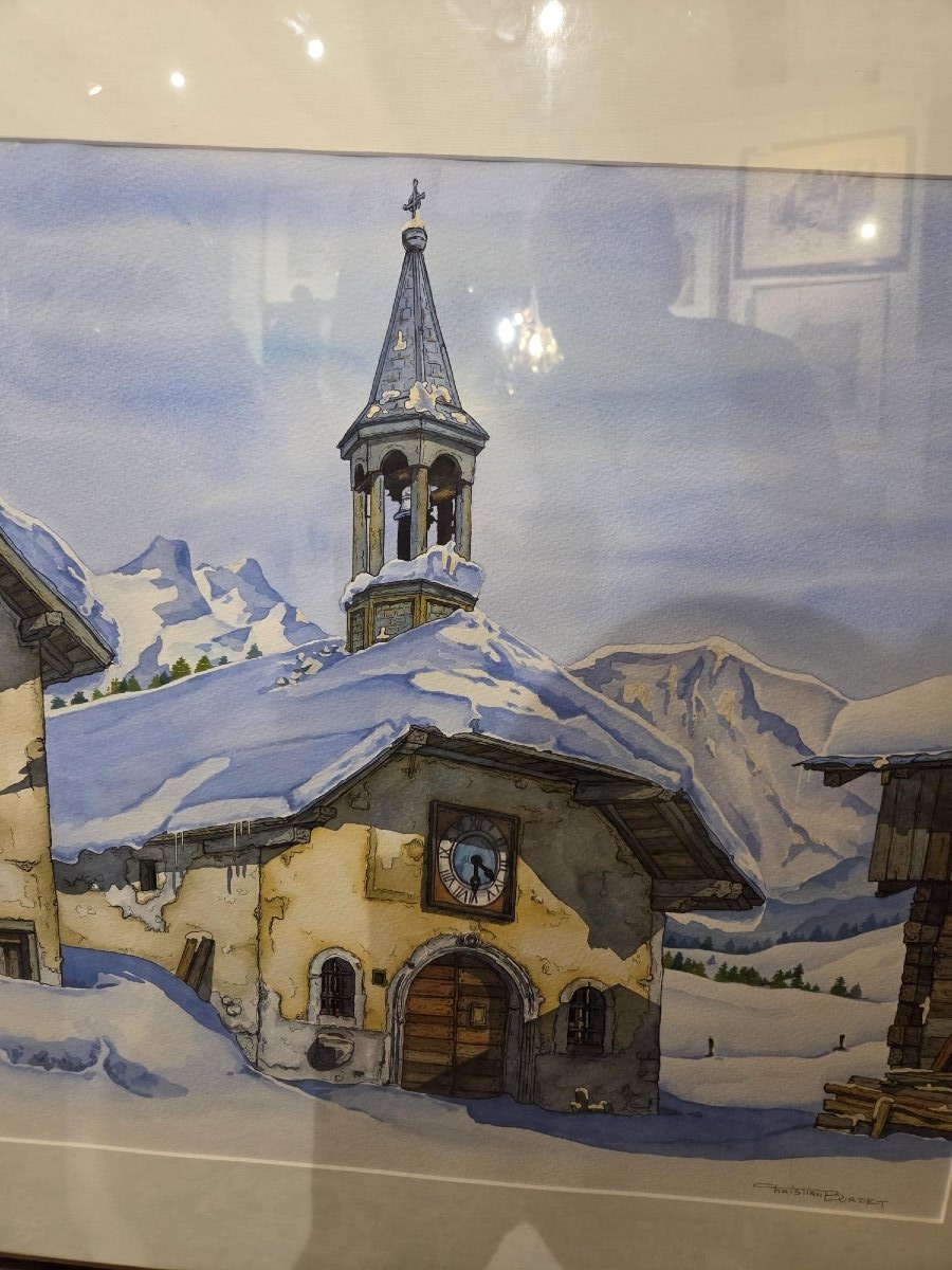 aquarelle la chapelle du Maz à Megeve