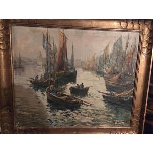 port animé de barques de peche