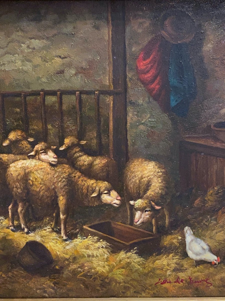 Tableau  Encadré    Sur Panneau Bois  XIX éme  De Moutons  Signé Henri De Buel  Peintre Belge-photo-6