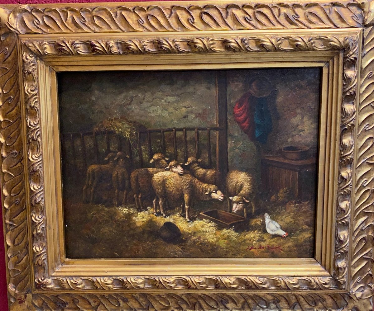 Framed Painting On Wooden Panel XIX Of Sheep Signed Henri De Buel Belgian Painter-photo-8