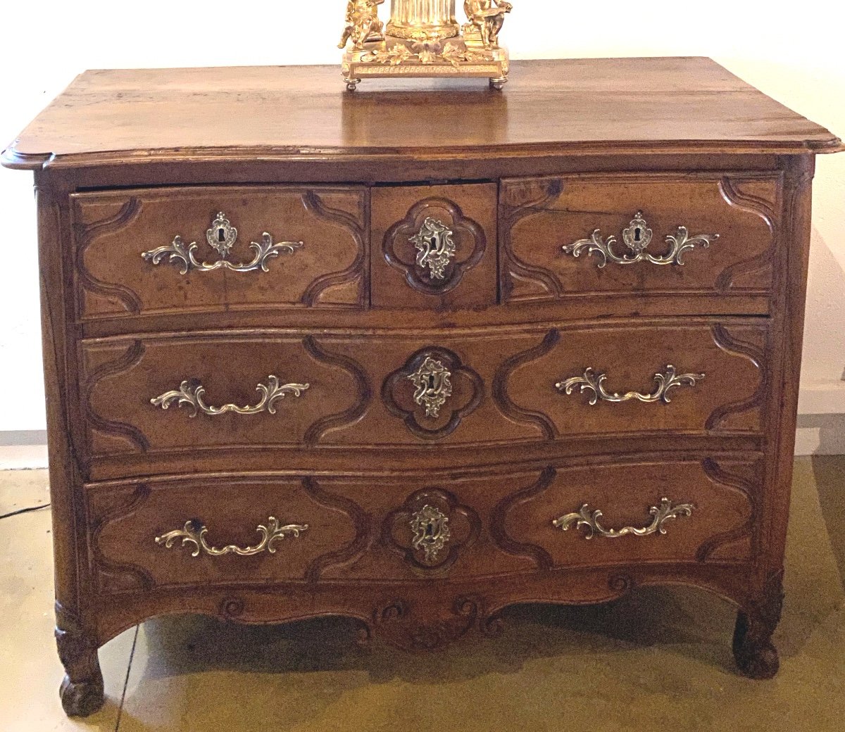 Regency Commode In Walnut Eighteenth Time With Five Drawers In Facade-photo-1