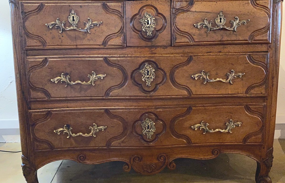 Regency Commode In Walnut Eighteenth Time With Five Drawers In Facade-photo-5