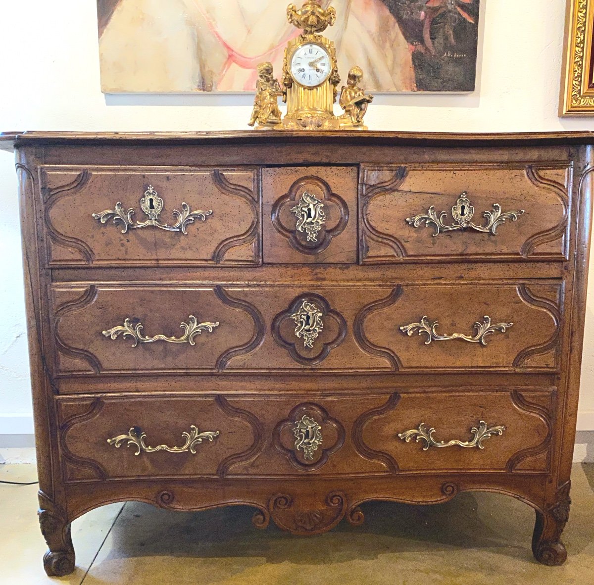 Regency Commode In Walnut Eighteenth Time With Five Drawers In Facade