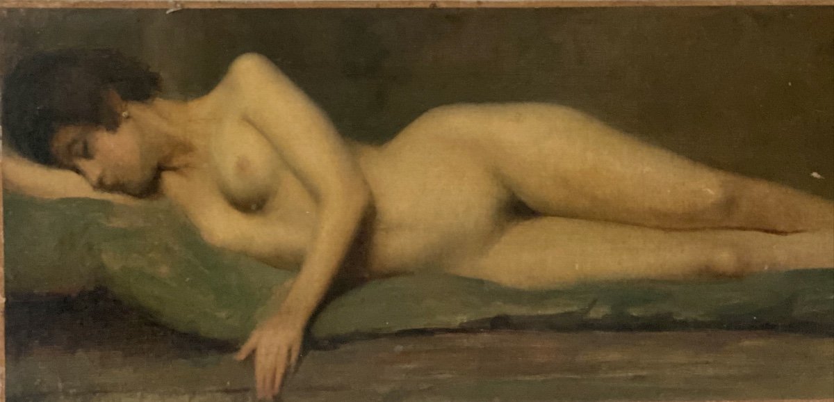 Tableau   de grand format   19ème      Nu   d'une femme   allongée   peinte  dans son  sommeil-photo-2