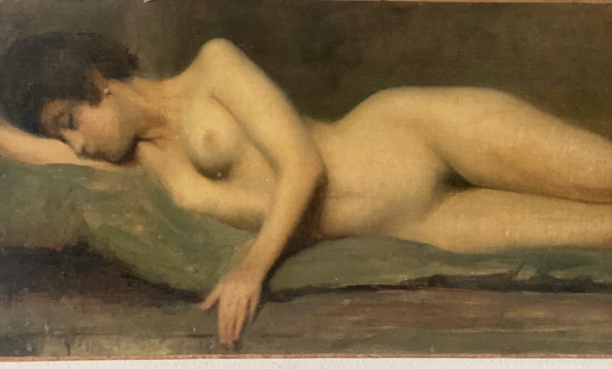 Tableau   de grand format   19ème      Nu   d'une femme   allongée   peinte  dans son  sommeil-photo-3