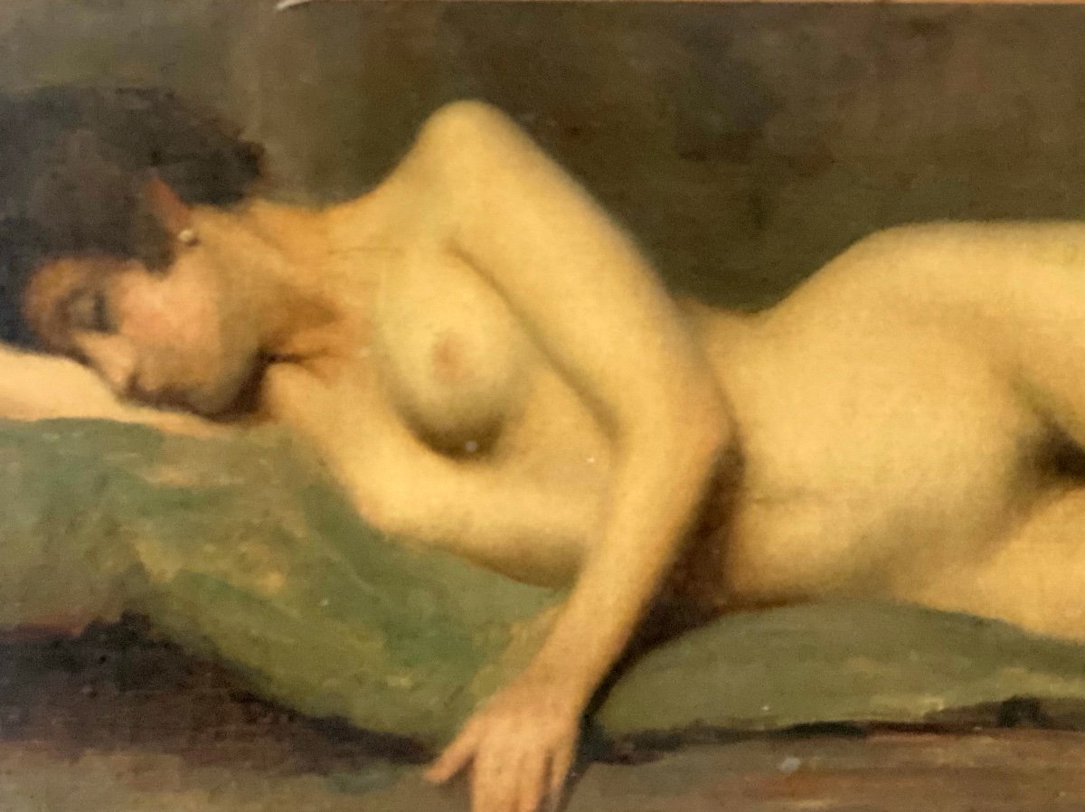 Tableau   de grand format   19ème      Nu   d'une femme   allongée   peinte  dans son  sommeil-photo-4