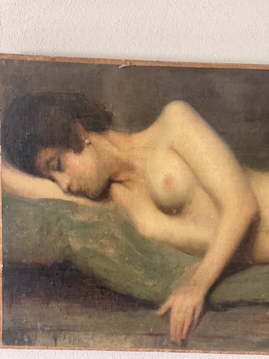 Tableau   de grand format   19ème      Nu   d'une femme   allongée   peinte  dans son  sommeil-photo-1