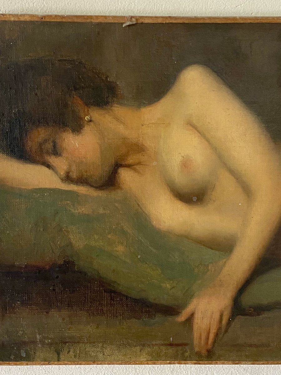 Tableau   de grand format   19ème      Nu   d'une femme   allongée   peinte  dans son  sommeil-photo-3