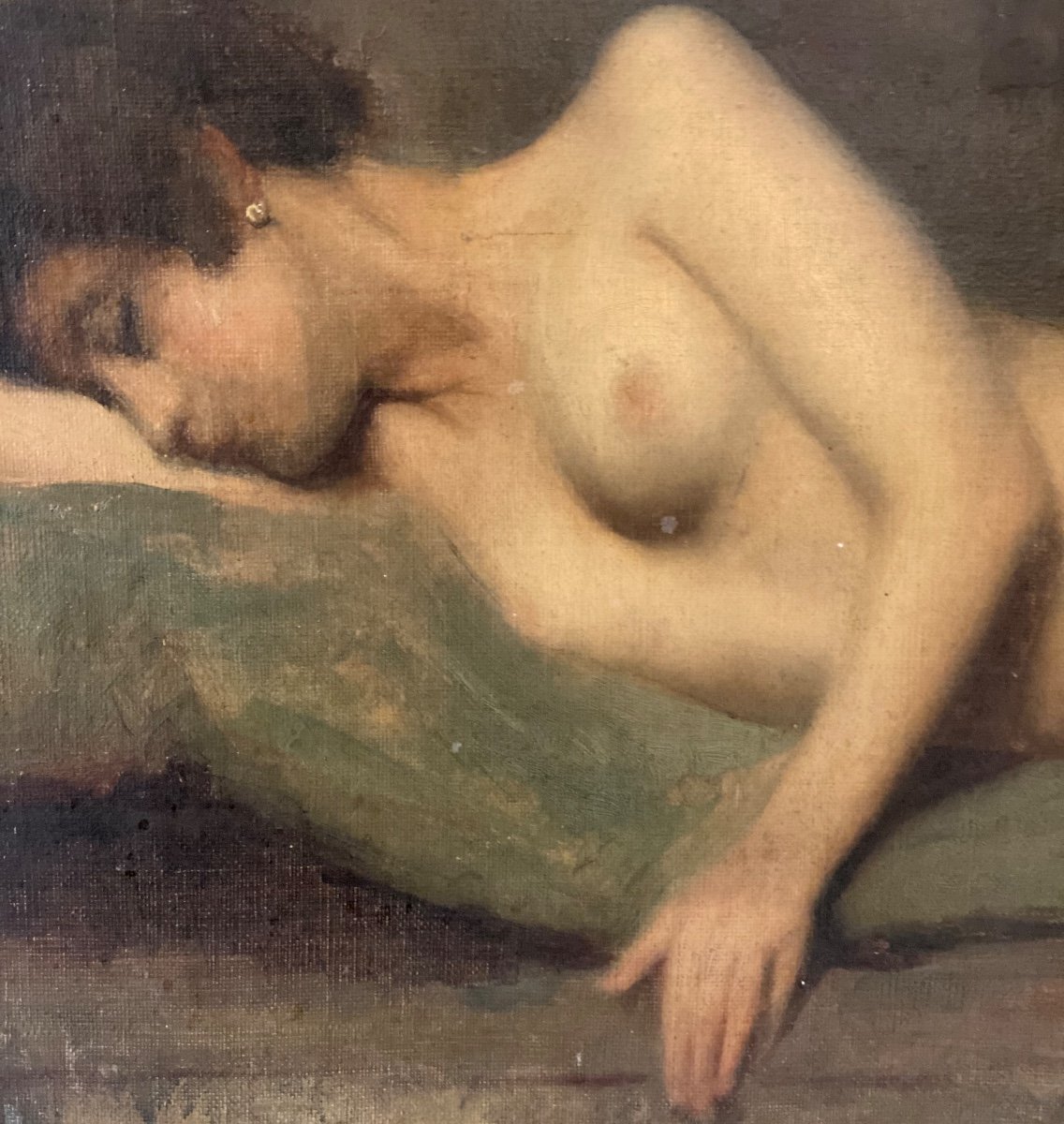 Tableau   de grand format   19ème      Nu   d'une femme   allongée   peinte  dans son  sommeil-photo-2