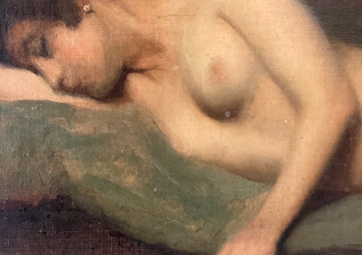 Tableau   de grand format   19ème      Nu   d'une femme   allongée   peinte  dans son  sommeil-photo-4