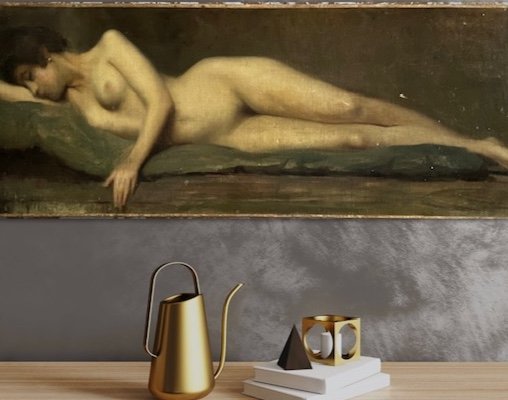 Tableau   de grand format   19ème      Nu   d'une femme   allongée   peinte  dans son  sommeil-photo-8
