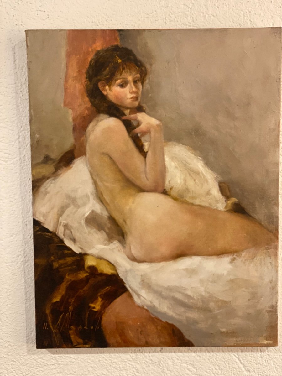 Portrait   De Femme Nue     Vue De  Profil   Plein De Charme   Signé  Mashajeva  Artiste Russe-photo-1