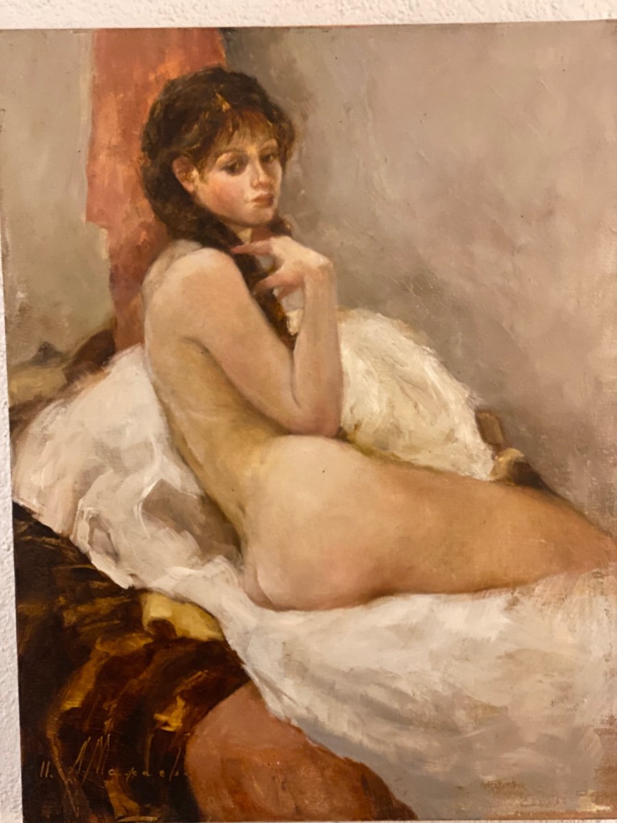 Portrait   De Femme Nue     Vue De  Profil   Plein De Charme   Signé  Mashajeva  Artiste Russe-photo-2