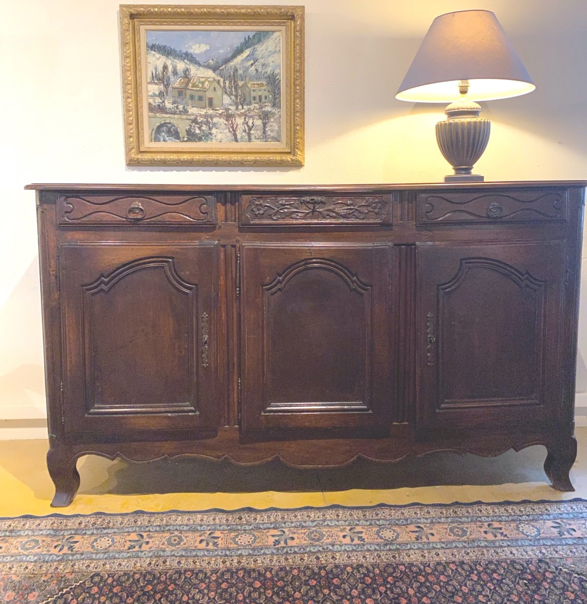 Chateau Sideboard Early 18th Century With Three Carved Drawers And Three Molded Doors-photo-6