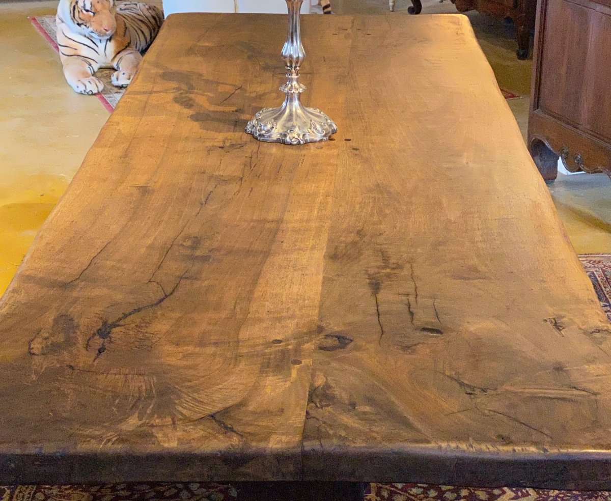 17th Century Monastery Table In Solid Walnut, Uprights With Keys Tray In 2 Planks-photo-7