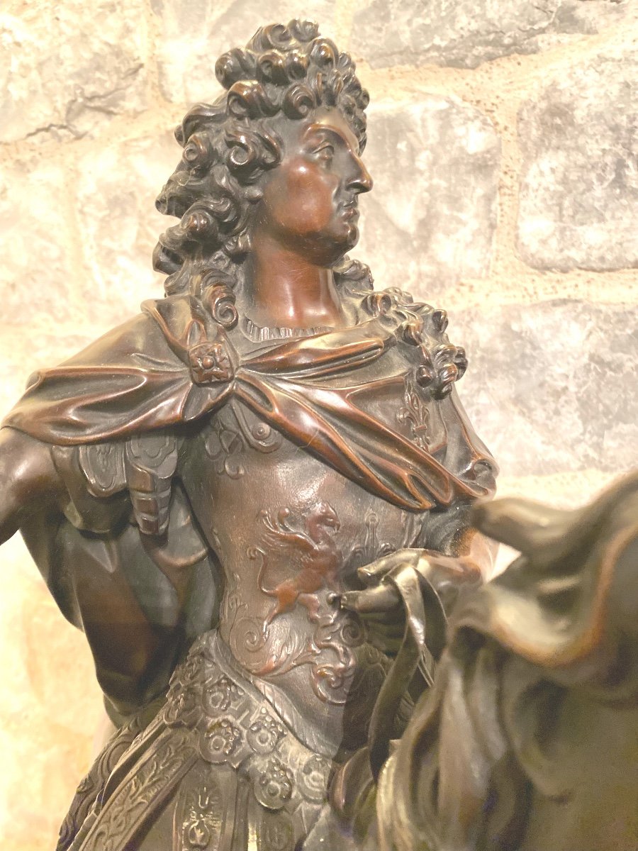 Statue Equestre  En Bronze  De Louis XIV   fonte ancienne   Signée  Girardon  1628/ 1715-photo-7