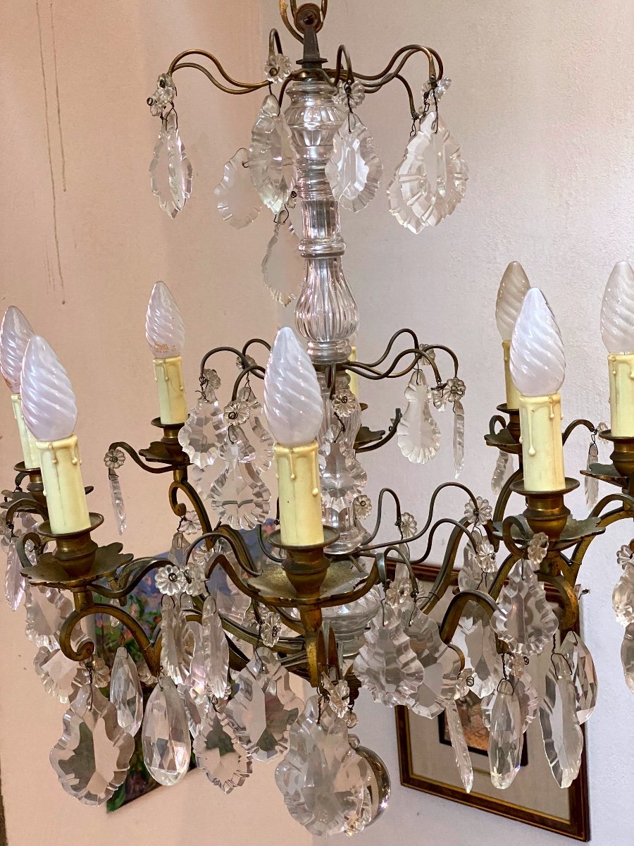 Chandelier With Crystal Tassels On Gilt Bronze Frame-photo-2