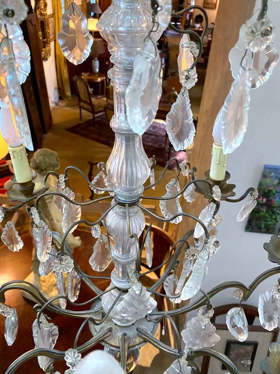 Chandelier With Crystal Tassels On Gilt Bronze Frame-photo-3