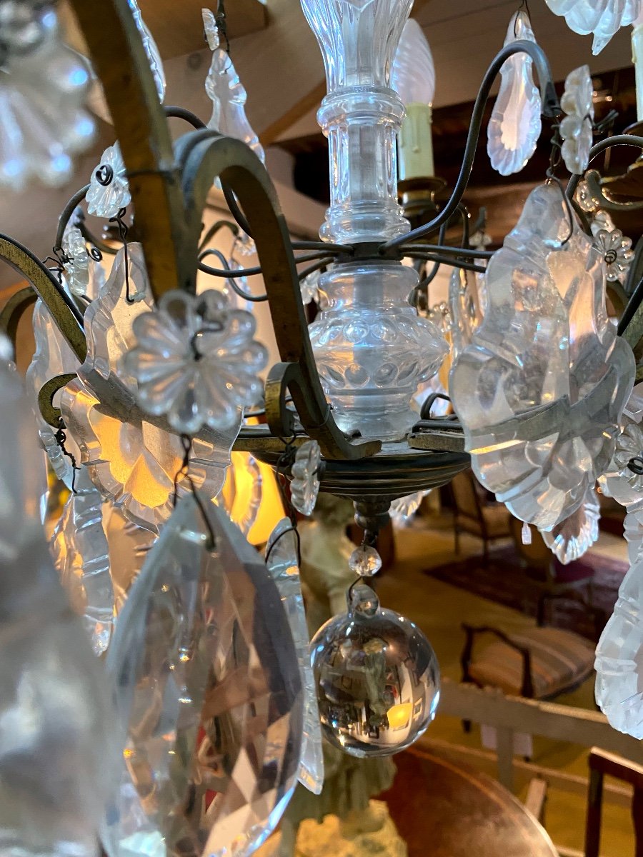 Chandelier With Crystal Tassels On Gilt Bronze Frame