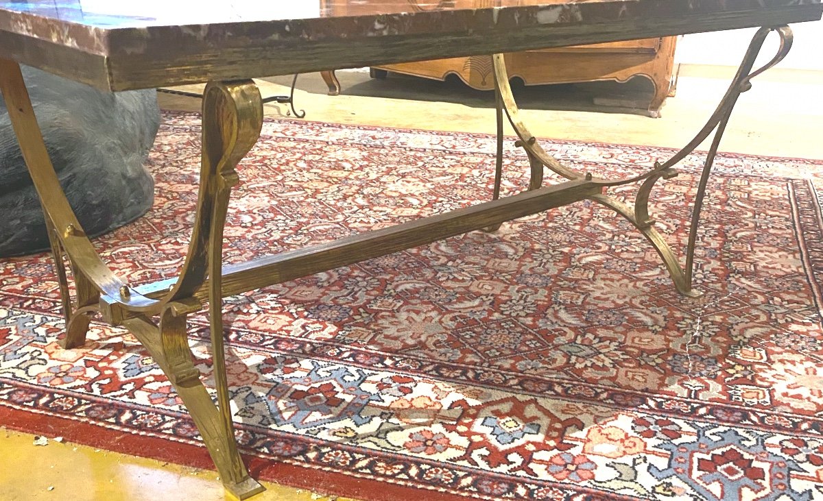 Coffee Table In Red Griotte Marble On Two Patinated Gilt Bronze Supports-photo-4
