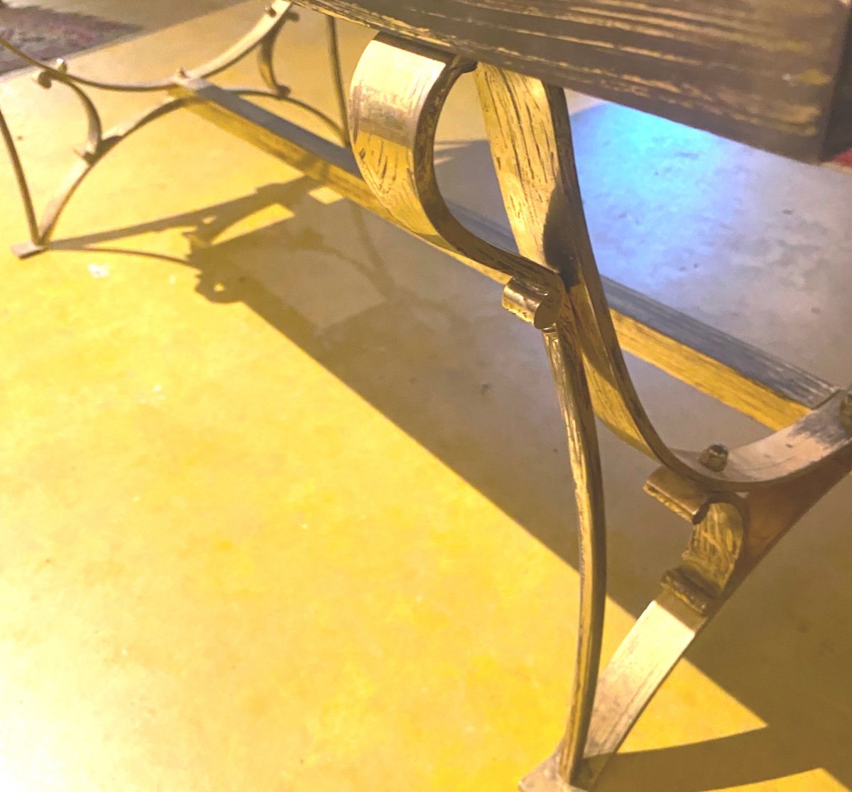 Coffee Table In Red Griotte Marble On Two Patinated Gilt Bronze Supports-photo-4