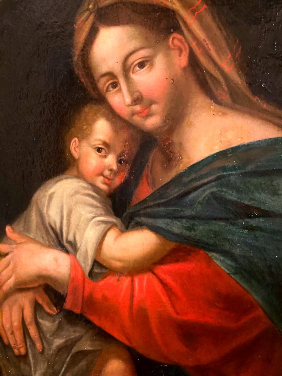 Tableau        De La Vierge  à l'Enfant       XVII ème    d'Après    Raphael  -photo-1
