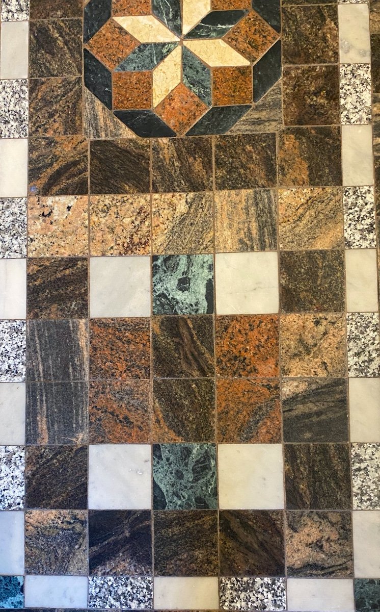 Italian Marble Mosaic Table Top Geometric Shape Wrought Iron Frame-photo-4